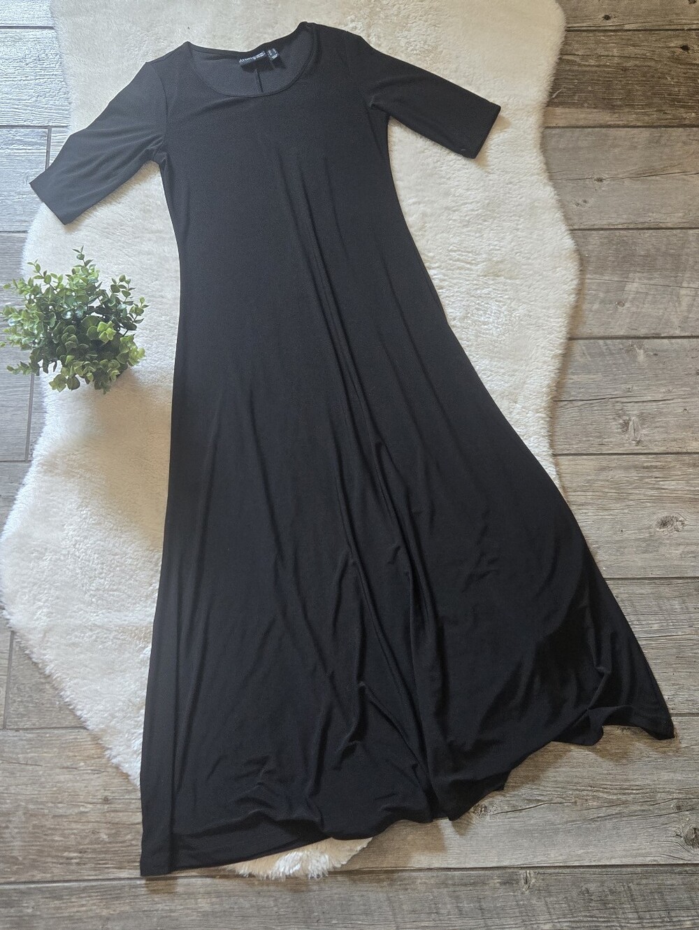 Attitudes by Renee Black Como Jersey Elbow Sleeve Lagenlook Maxi Dress, Size XS